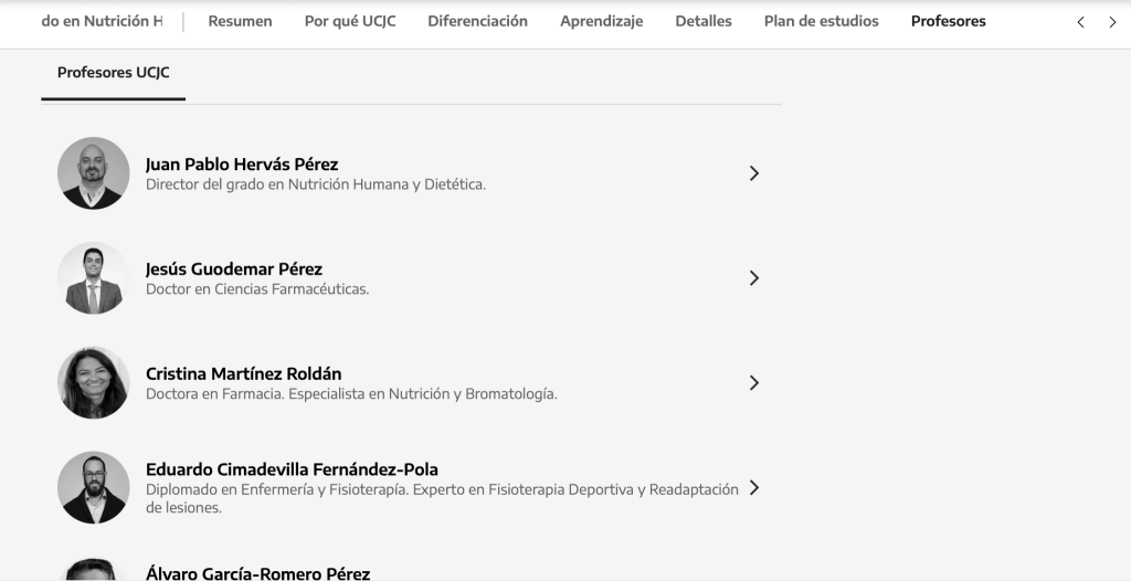 Profesores de la carrera de Nutrición UCJC