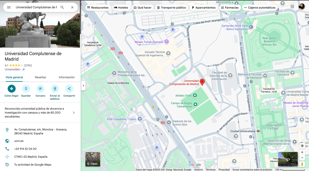 Google maps Universidad Complutense