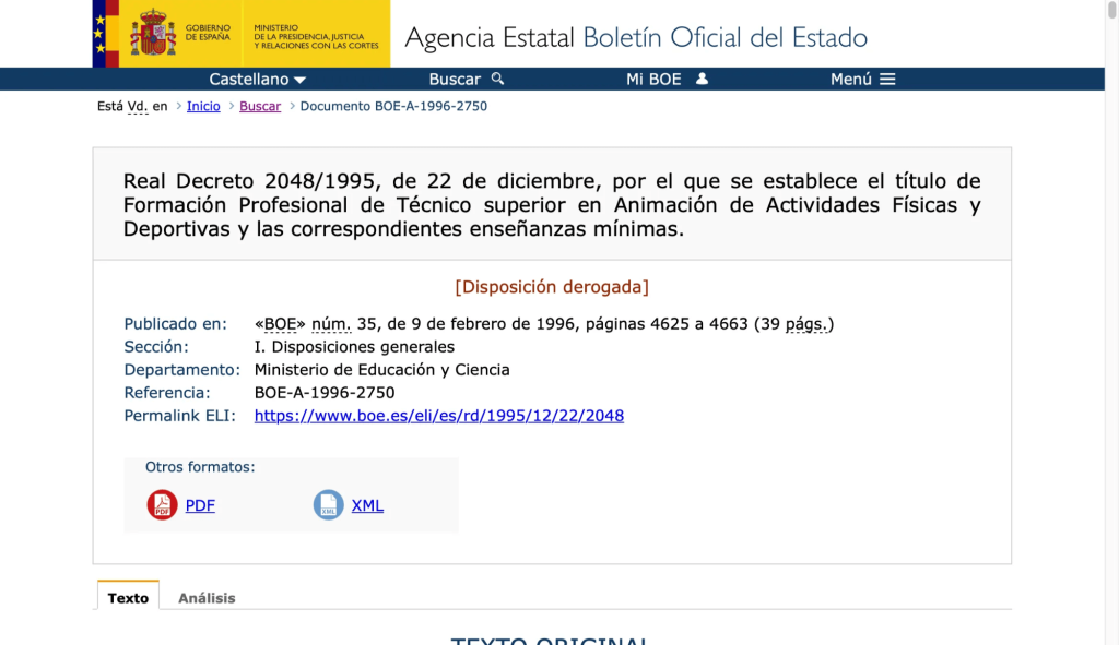 Decreto oficial CAFYD